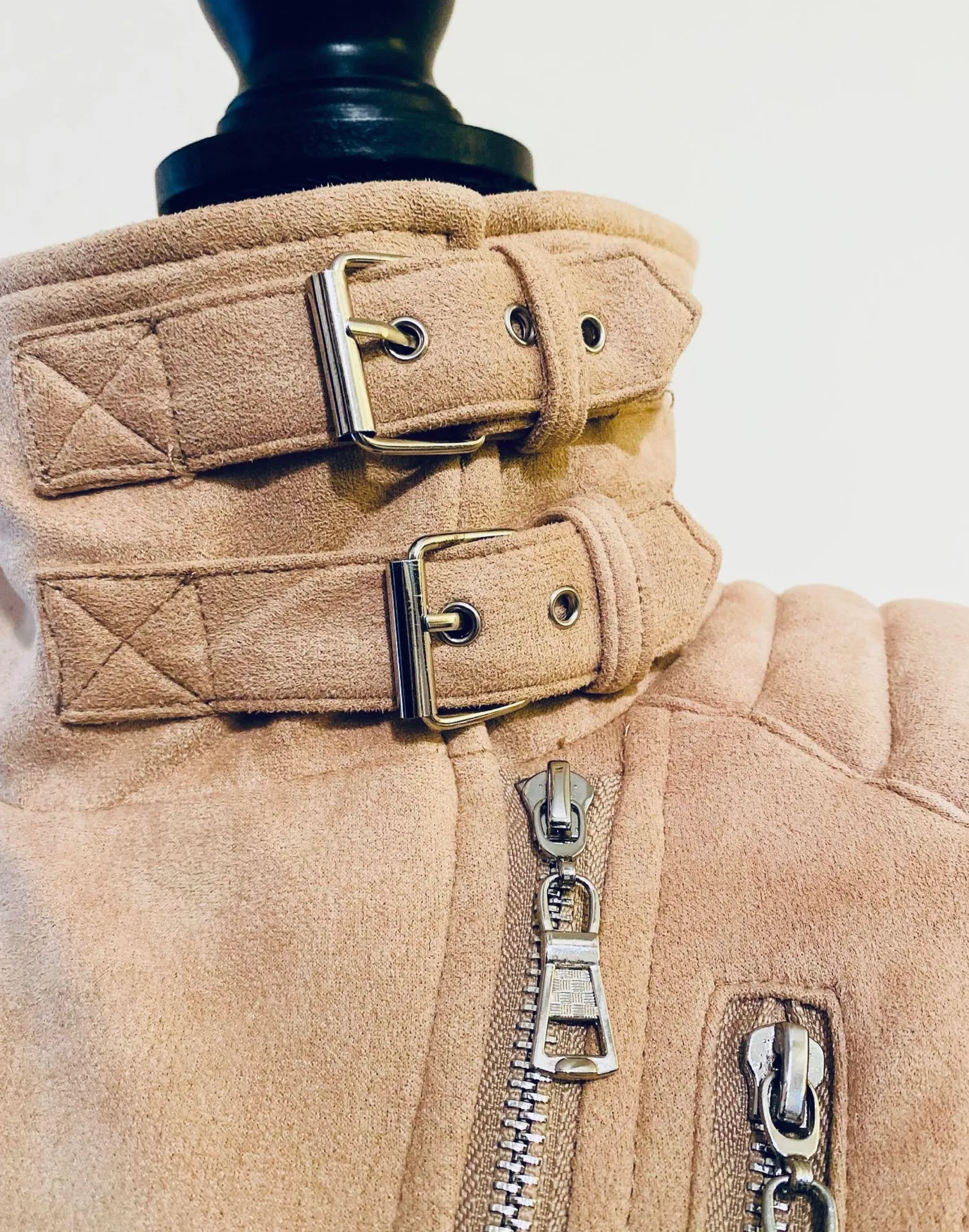 Suede Padded Shoulder Punk Biker Jacket - Image 8