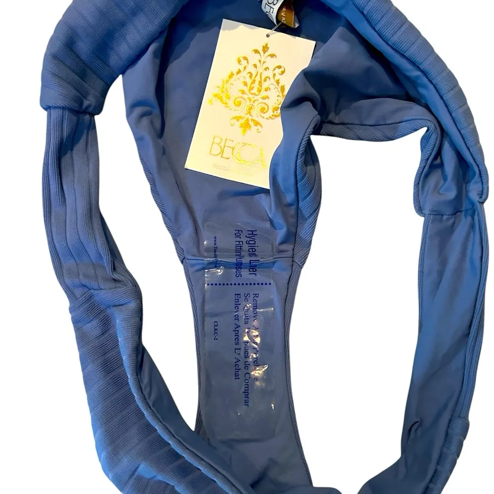 Becca Swim Light Blue Ribbed Lorento Tab Side Hipster Bikini Bottom Size Large. - Image 4