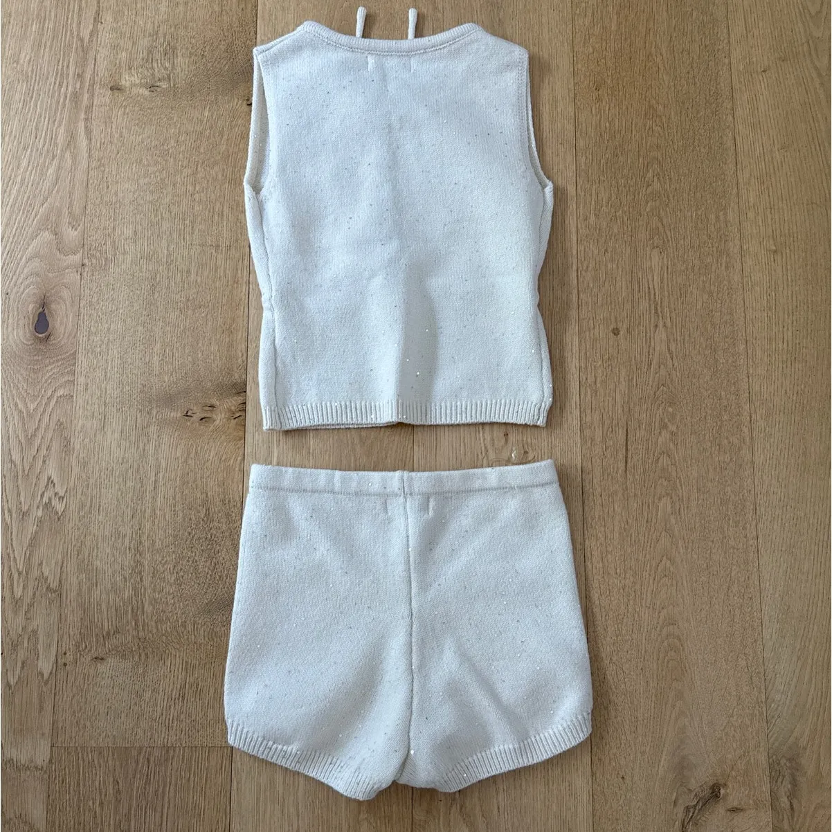 Peppermayo Knit Top & Shorts Set Sequins Ownley Size XS Cream Silver - Image 6