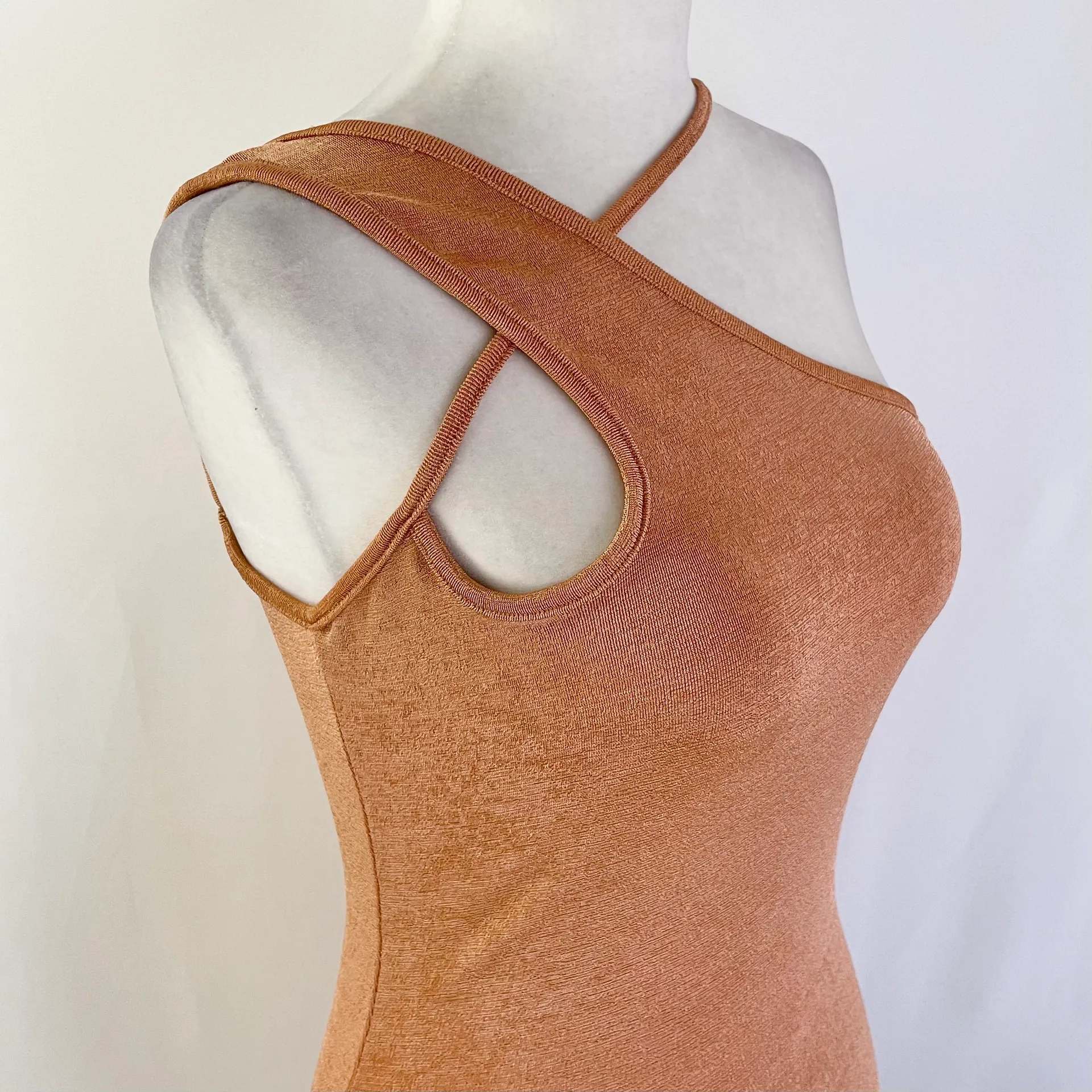 Slinky Knit One Shoulder Strap Bodycon Dress Toffee Size 4 - Image 11