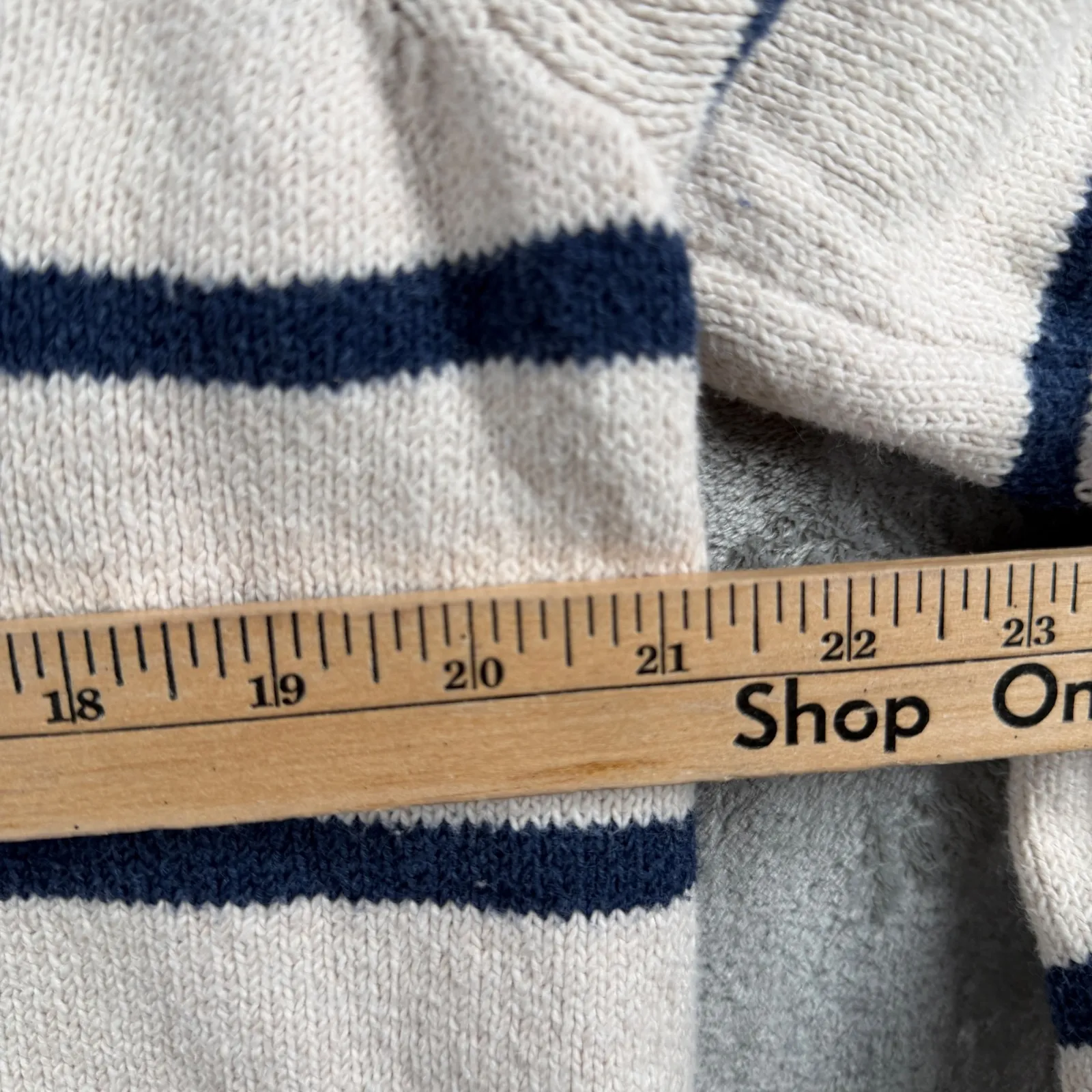 Faherty Sweater Womens Large Striped Crewneck Cream Navy Blue Long Sleeve Knit - Image 8