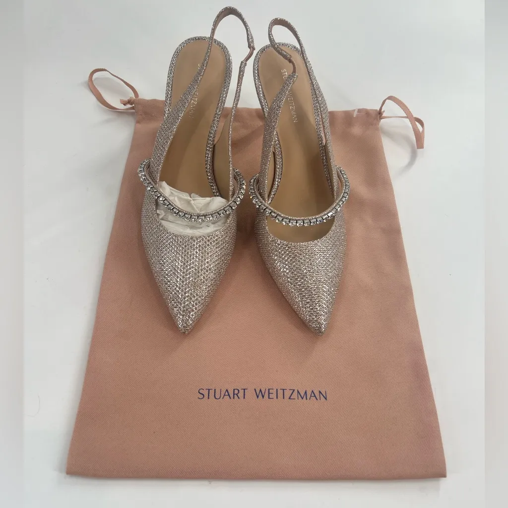 Stuart Weitzman Crystalline 75 Mesh Slingback Pump Rose gold disco mesh sz 8.5 - Image 2
