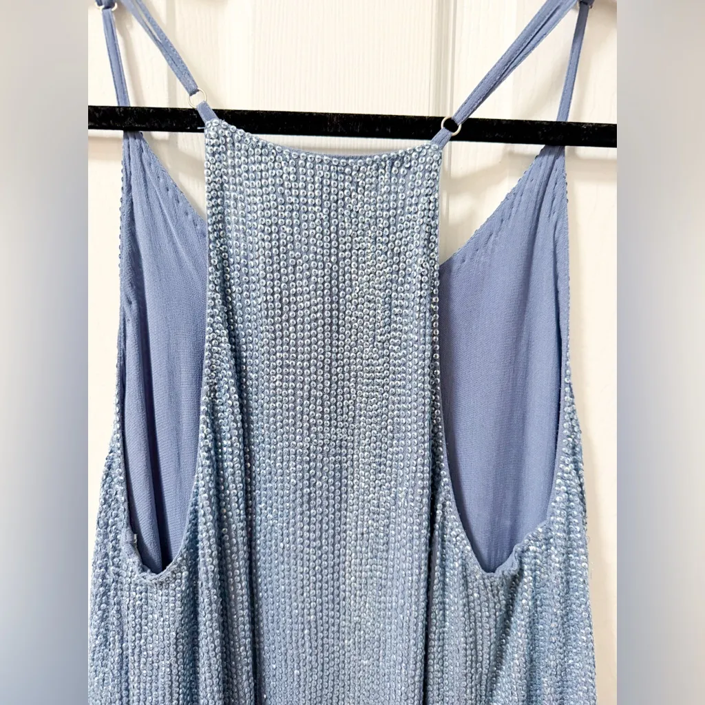 Revolve sequin embellished light baby blue mini dress swing shift party club night - Image 10