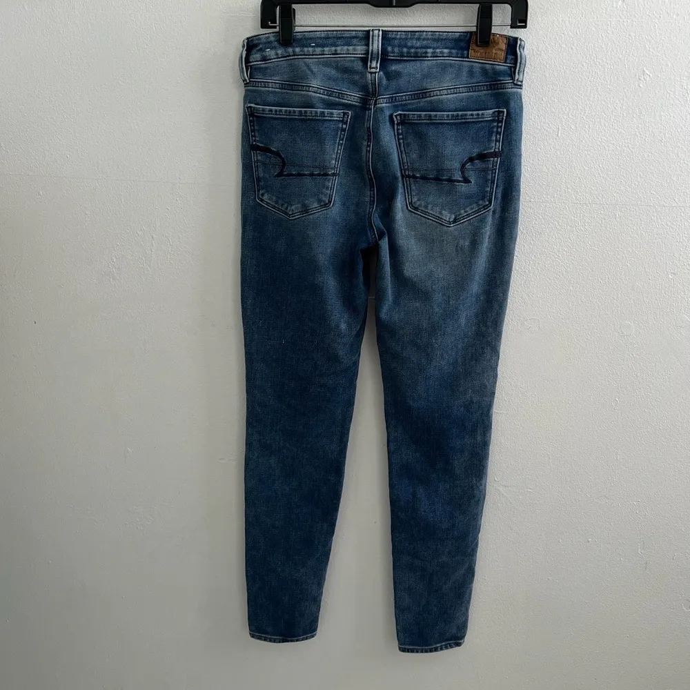 American Eagle Distressed Super Stretch Hi Rise Jegging Jeans Med Blue 6 Womens - Image 6