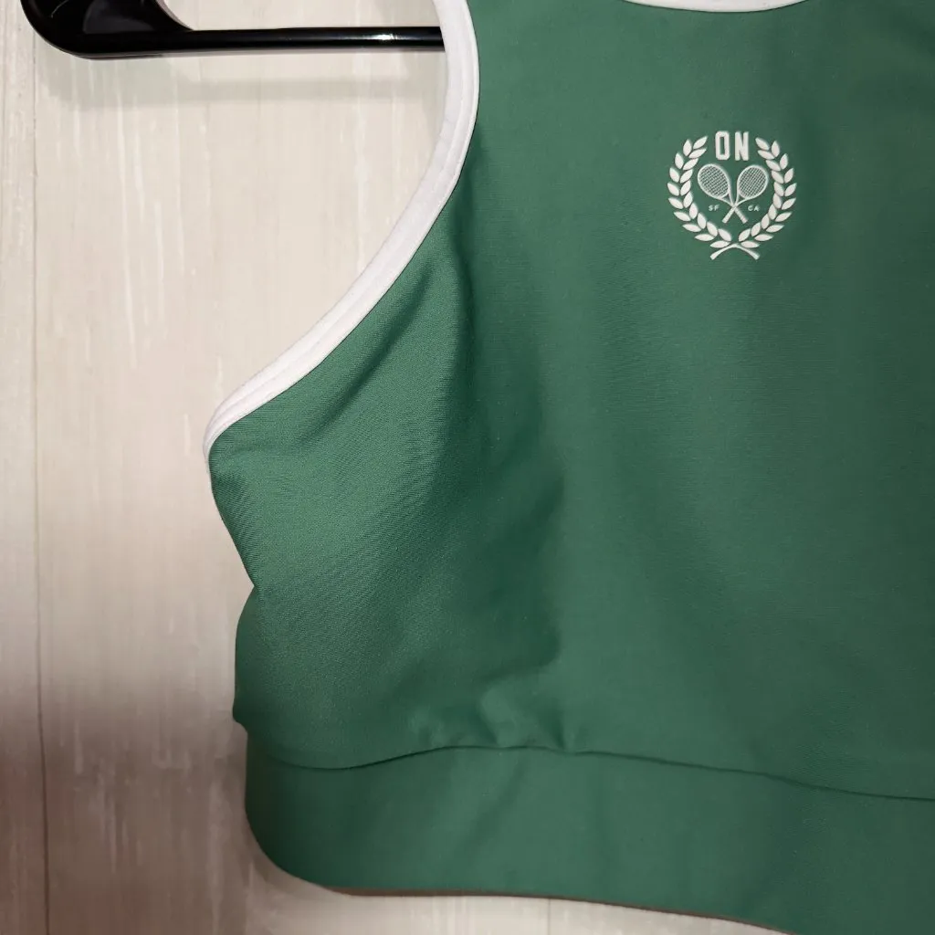 Old Navy Active Medium Support Go Dry PowerSoft Sports Bra Green White Trim - Image 3