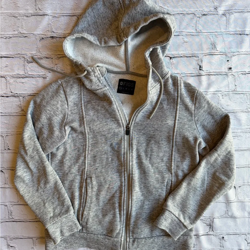FIGS Sweatshirt Hooded Women's Gray XS Nurse Medical Uniform Full Zip Work EUC - Image 2