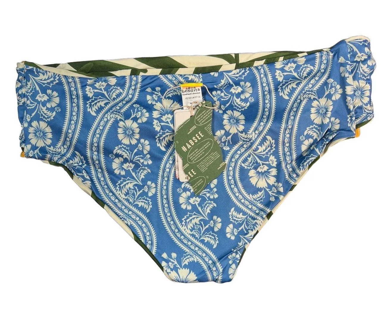Agua Bendita Reversible Swim Bikini Bottoms Blue Floral Green White Size 3XL New - Image 4