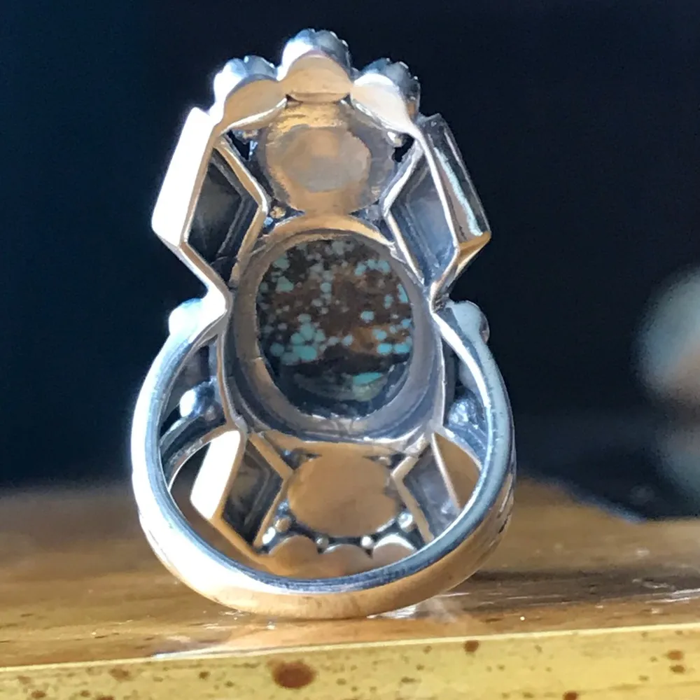 Genuine Turquoise Sterling Silver Statement Ring Size 6 - Image 7
