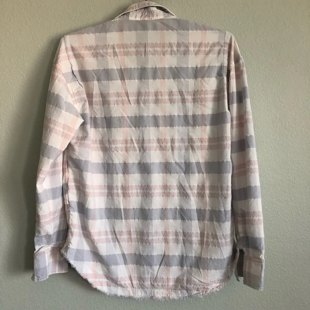 Free People White Loveland Plaid Pastel Button Down Shirt. Size Small. - Image 3