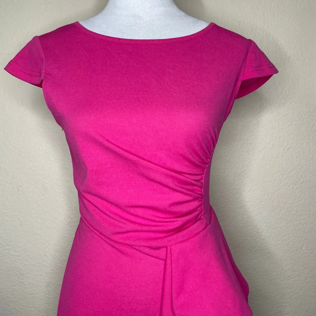 FHQ Collection Women's Pink Cinched Waist Ruffle Accent Maxi Dress Sz Large - Image 2