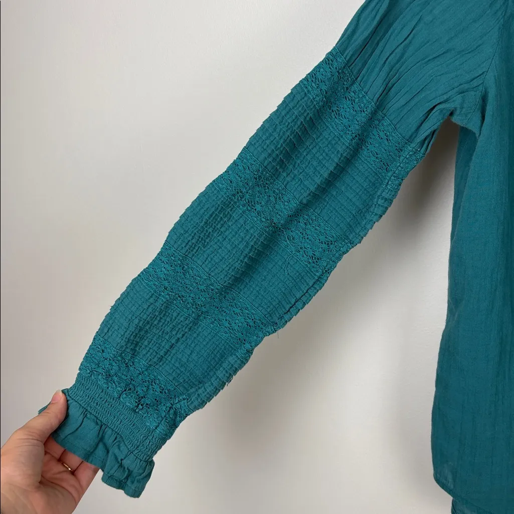 Sundance Catalog Luella Victorian Top Long Sleeve Teal Green Women’s Size Medium Blue - Image 4