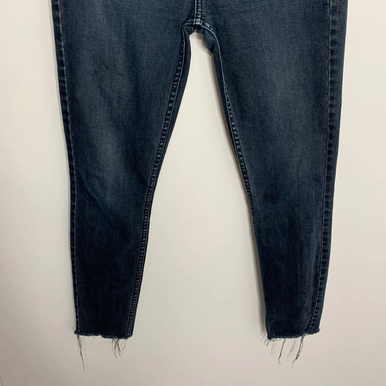 Re/Done Redone Jeans Raw Fray Hem Button Fly 721-3WHRAC Washed Black Womens 29 - Image 10