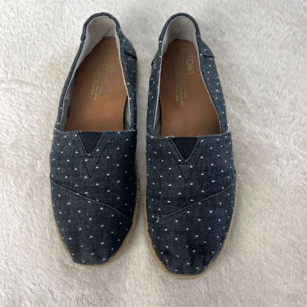 Toms Espadrille Alpargata Dot Chambray‎ Slip On Shoes Womens 6.5 Black Rope Sole - Image 3