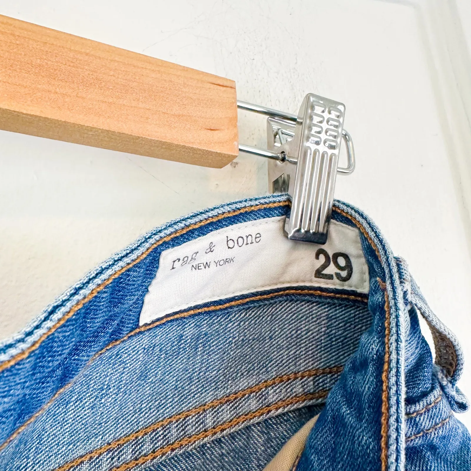 Rag & Bone | Dre 100% Cotton Low-Rise Raw Hem Denim Jean Shorts in Clean Bishop‎ - Image 7