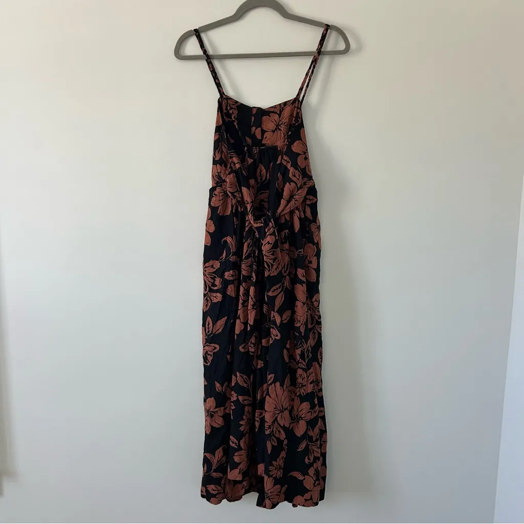 Free People The Perfect Sundress Black Brown Floral Button Down Midi Dress Small - Image 8
