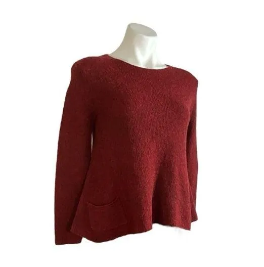Eileen Fisher Cropped Boat Neck Wool Blend Open Knit Sweater - Image 10