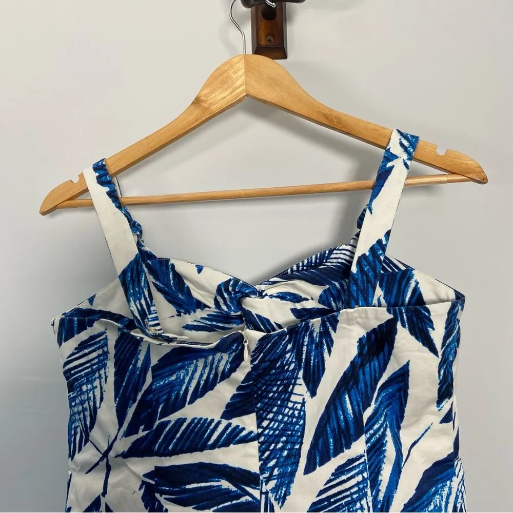 Jones New York Signature Aegean Dress Blue & White Leaf Print Coastal Grandma - Image 6
