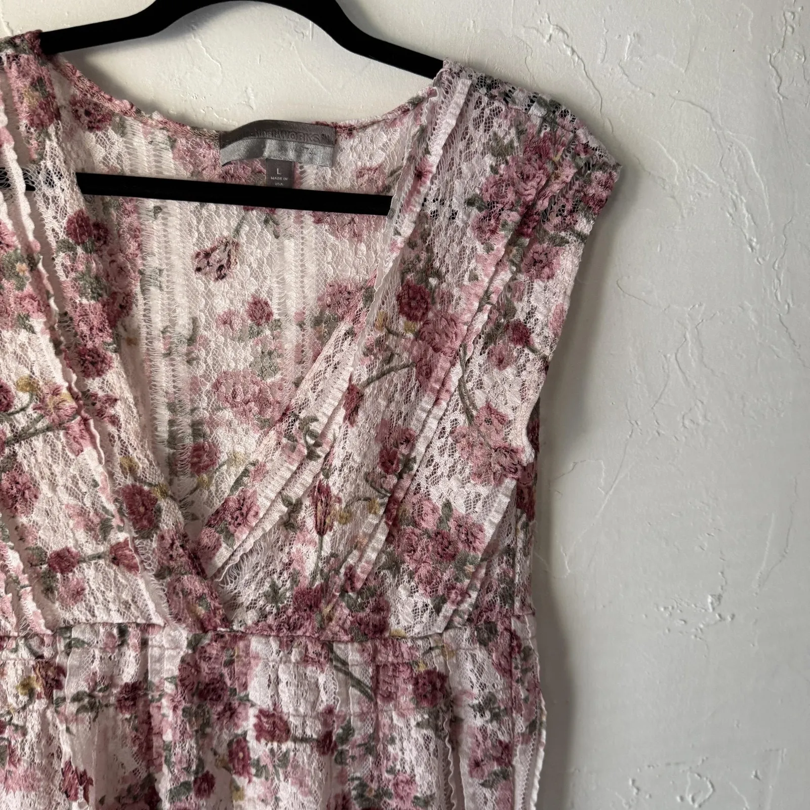 Vanity Y2k Fairy Lace Large Floral Lace Boho Sheer Cap‎ Sleeve Going Out Top Pink - Image 2