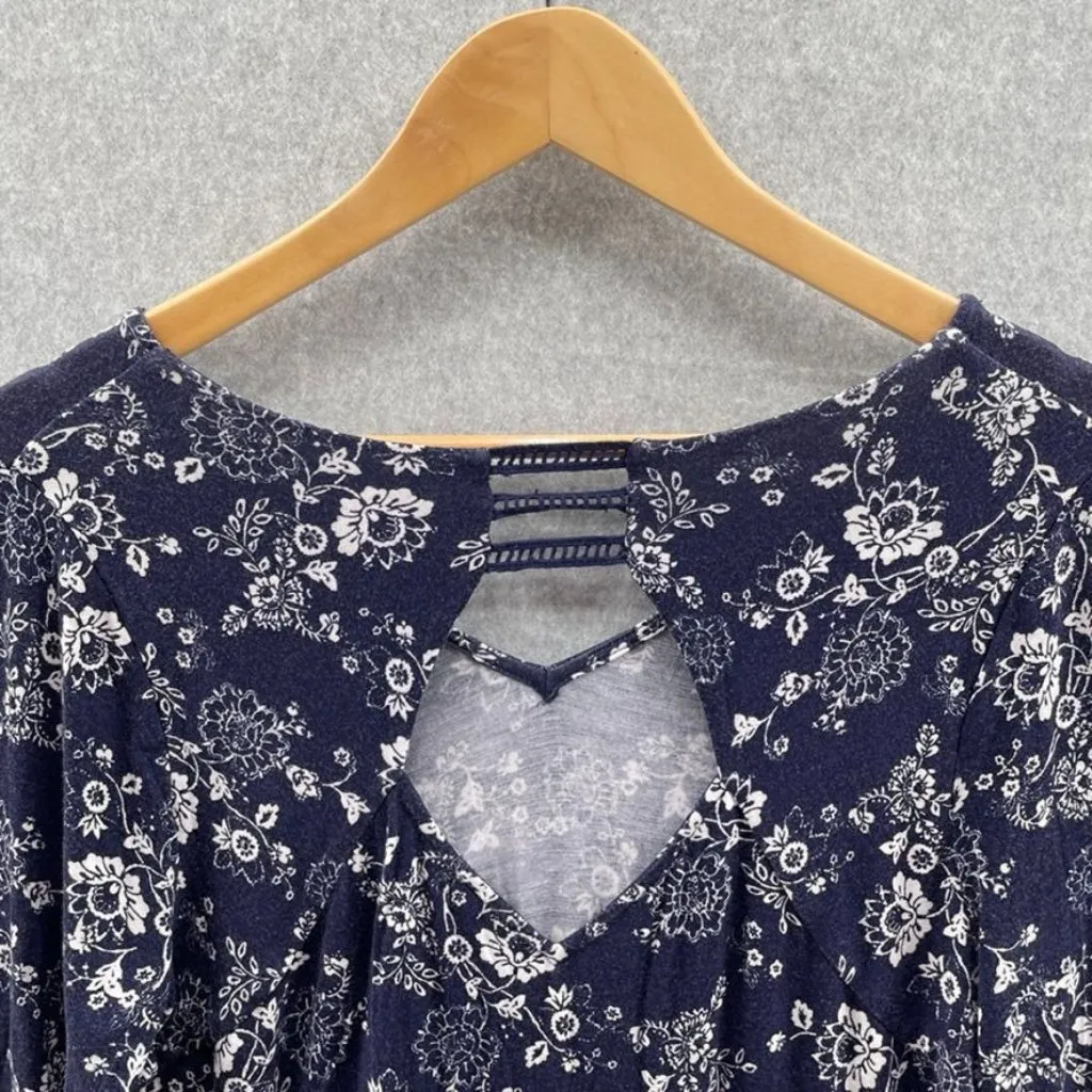 SKIES ARE‎ BLUE Dress Womens Medium Blue Rayon Floral Print Crochet Cut-out - Image 5