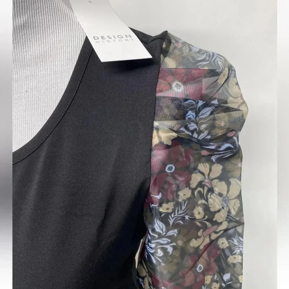Design History Black Floral Sheer Organza Puff Sleeve Blouse Top Size Large NWT - Image 2