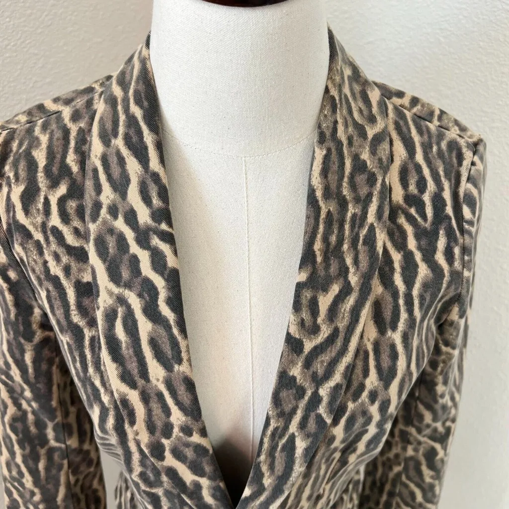 Pam & Gela  Ocelot Blazer Women's Size Petite‎ Jacket Button-Down Cotton - Image 6