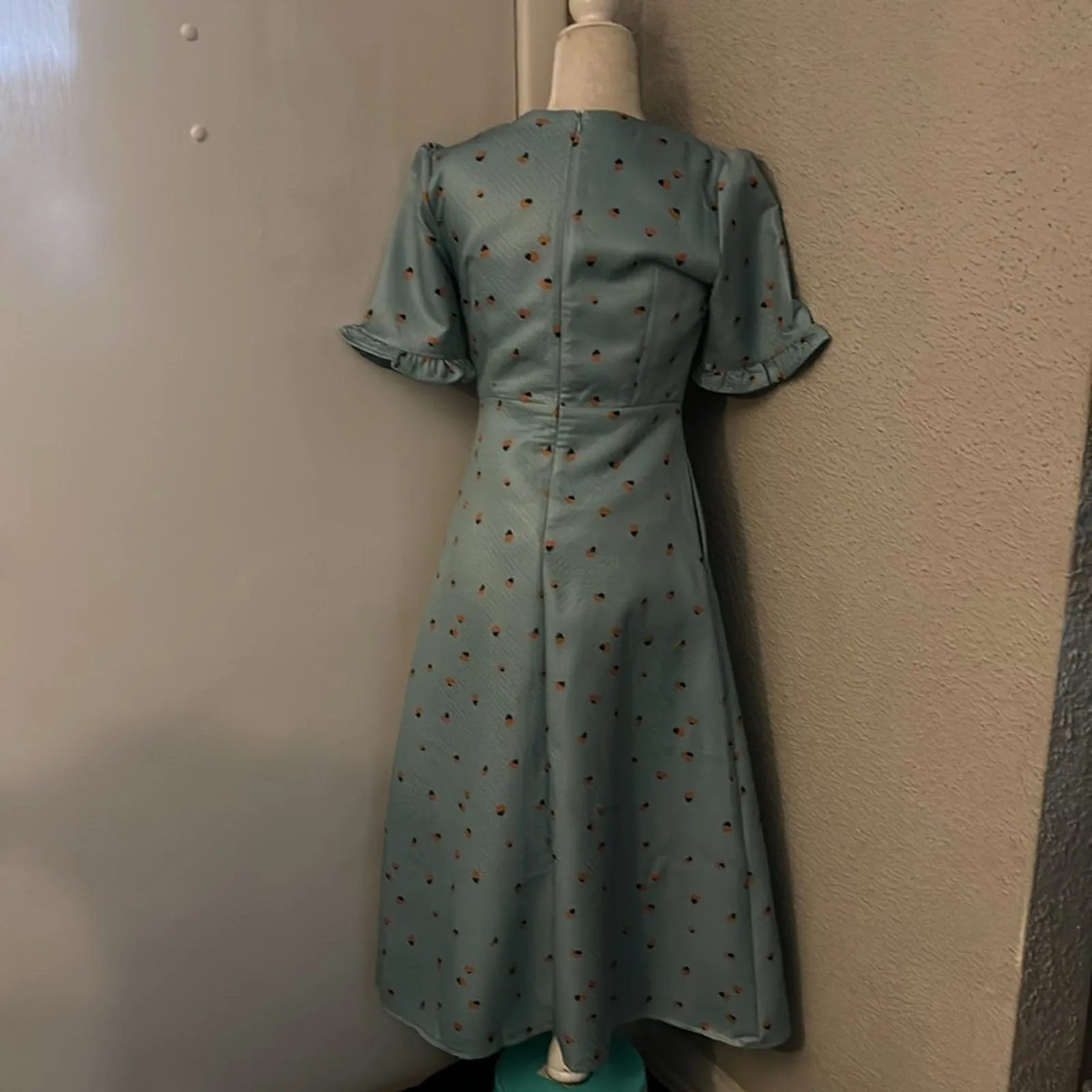 Petallush Green Pattern Day Dress Zip Up S 50s Inspired Tradwife NEW Retrogirl Orange - Image 2