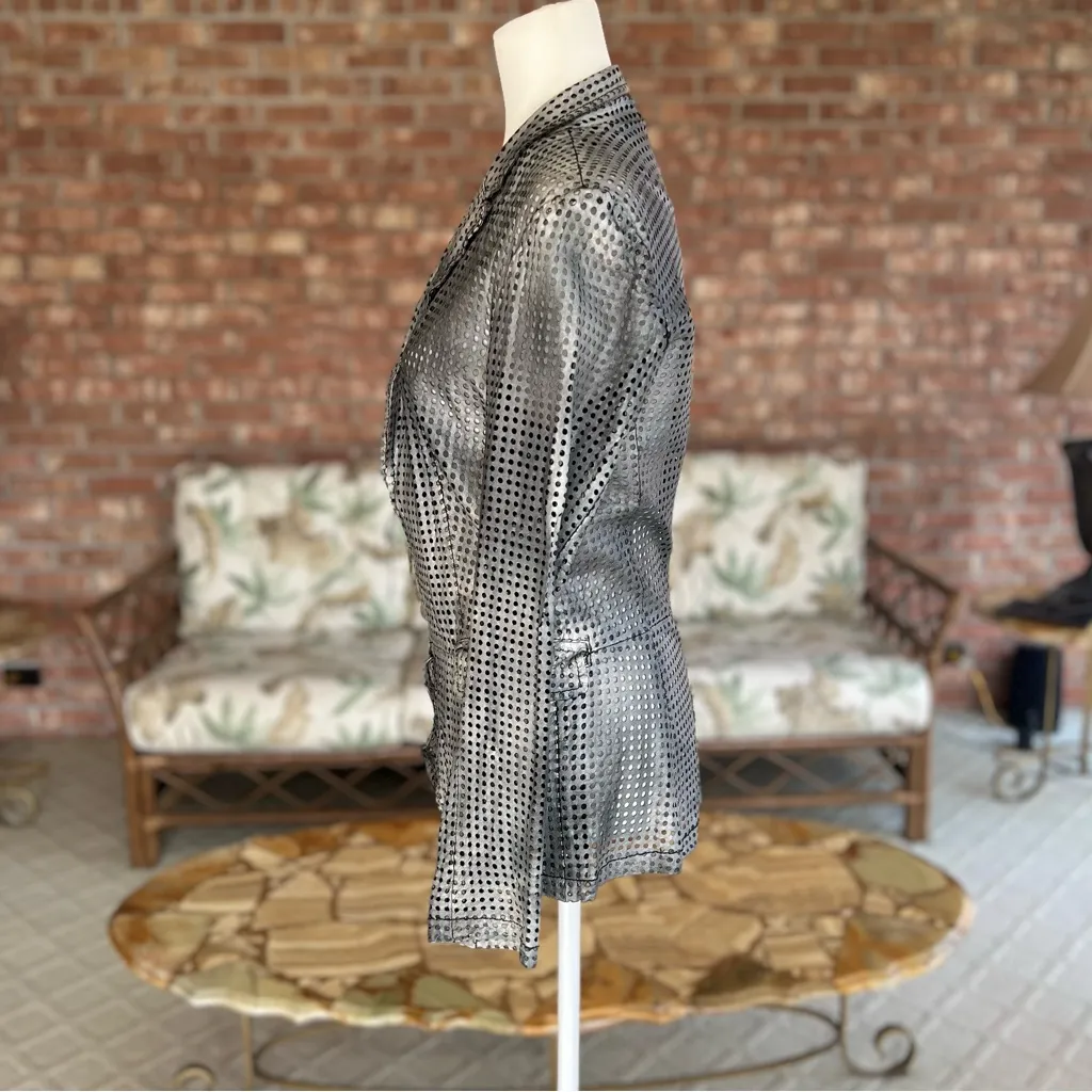 Bano eeMee Jacket Perforated 6 Leather Silver Gray Burnout Lasercut - Image 7