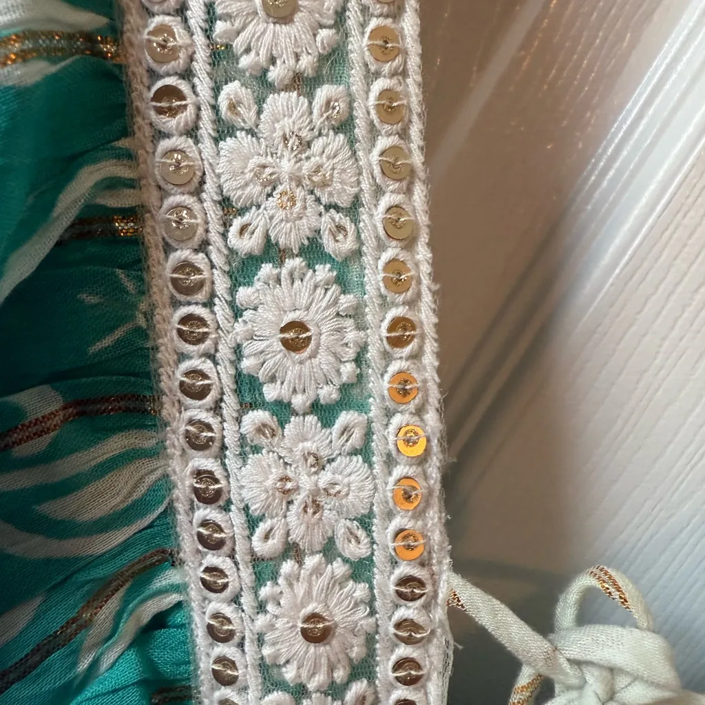 Indian Boho Green and White Maxi Dress L/XL - Image 5