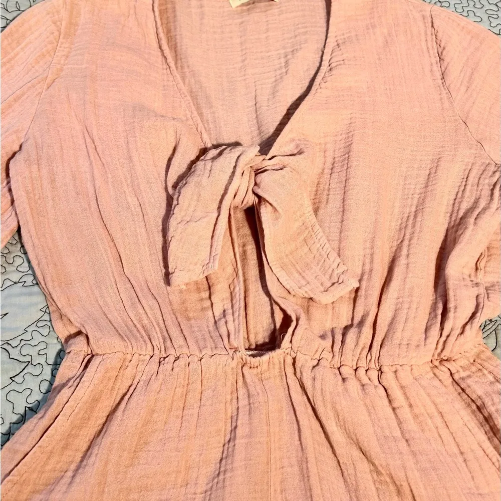 STARK X Hand in Pocket Front Tie Ruffle Cotton Gauze Romper w/ Pockets Sz M Size M - Image 5