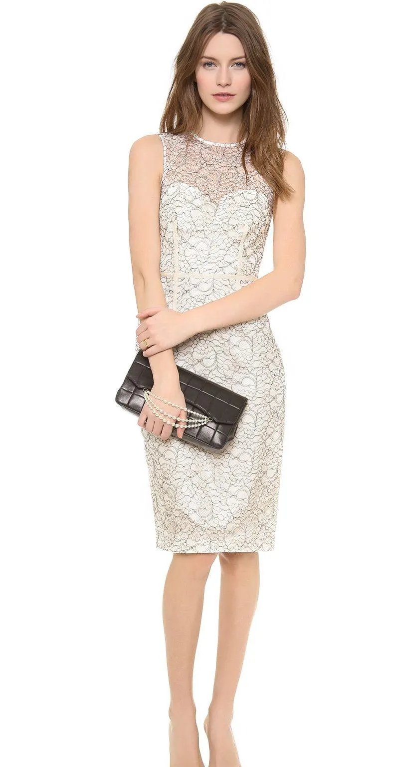 Jill Jill Stuart Love Glow Sheath Dress White Black Lace Illusion Neckline Sz 2 - Image 14