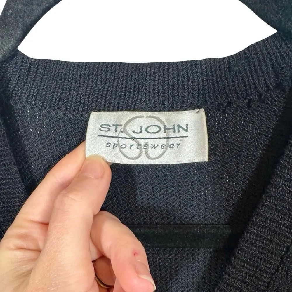 St. John Sportswear Vintage Santana Knit Surplice Pleated Jumpsuit in Black - Image 5