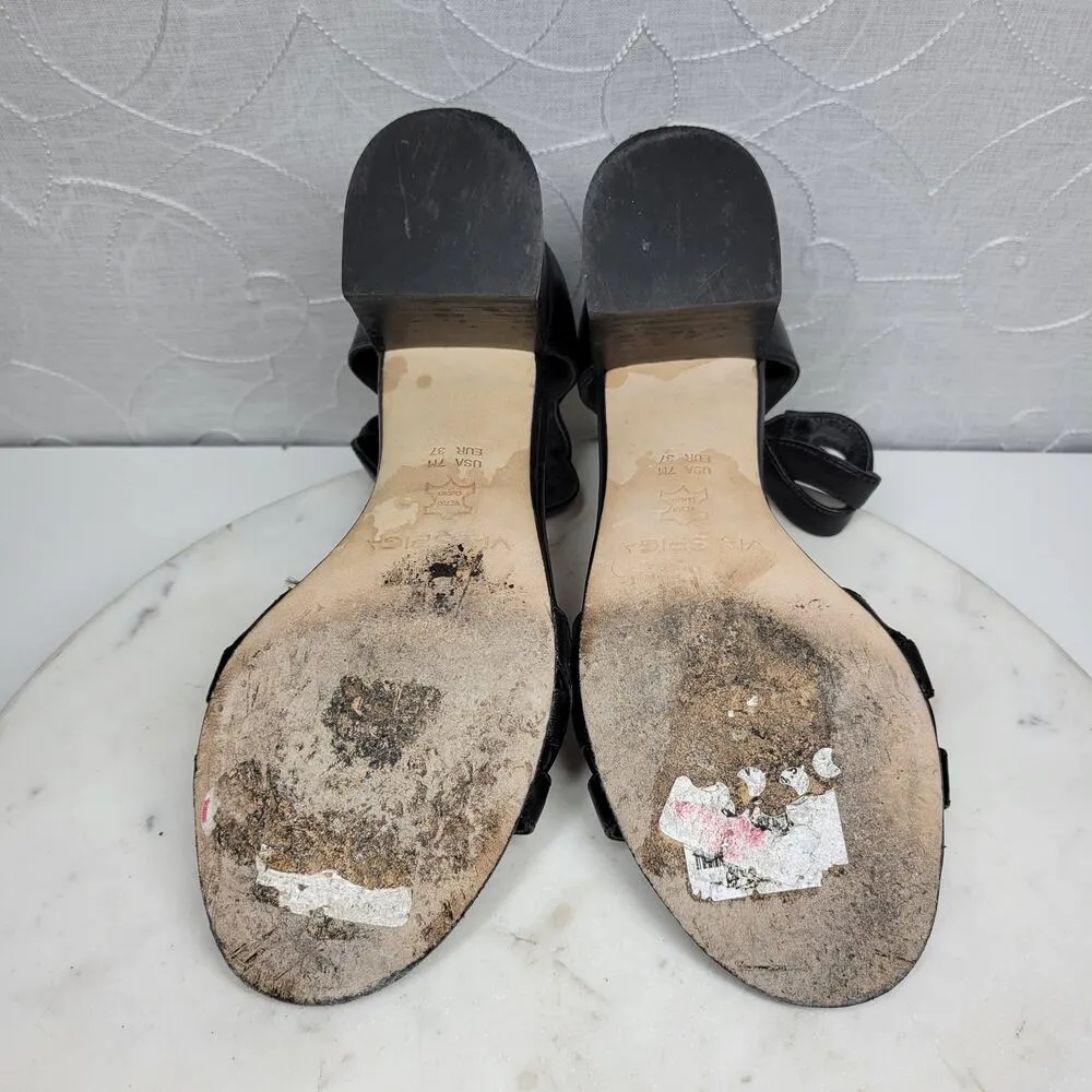 VTG Via Spiga Janel Heels Womens 7 Black Leather Chunky Twisted Strap Block Heel - Image 9