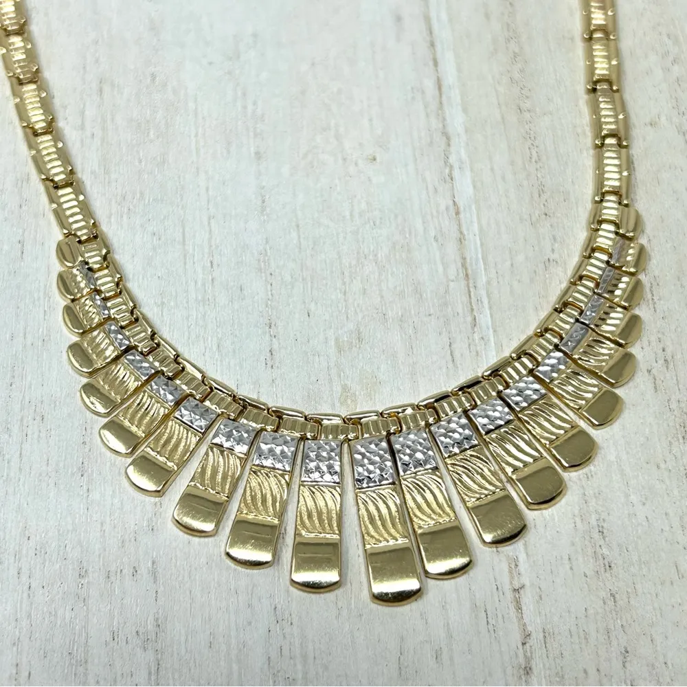 Solid 14K yellow gold Egyptian revival fringe bib necklace, vintage - Image 4