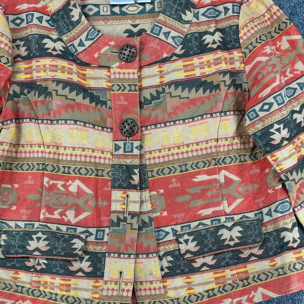 Chico’s Southwest Tapestry Blazer Jacket 1 Boho Aztec Silk Blend Cotton Blend - Image 3
