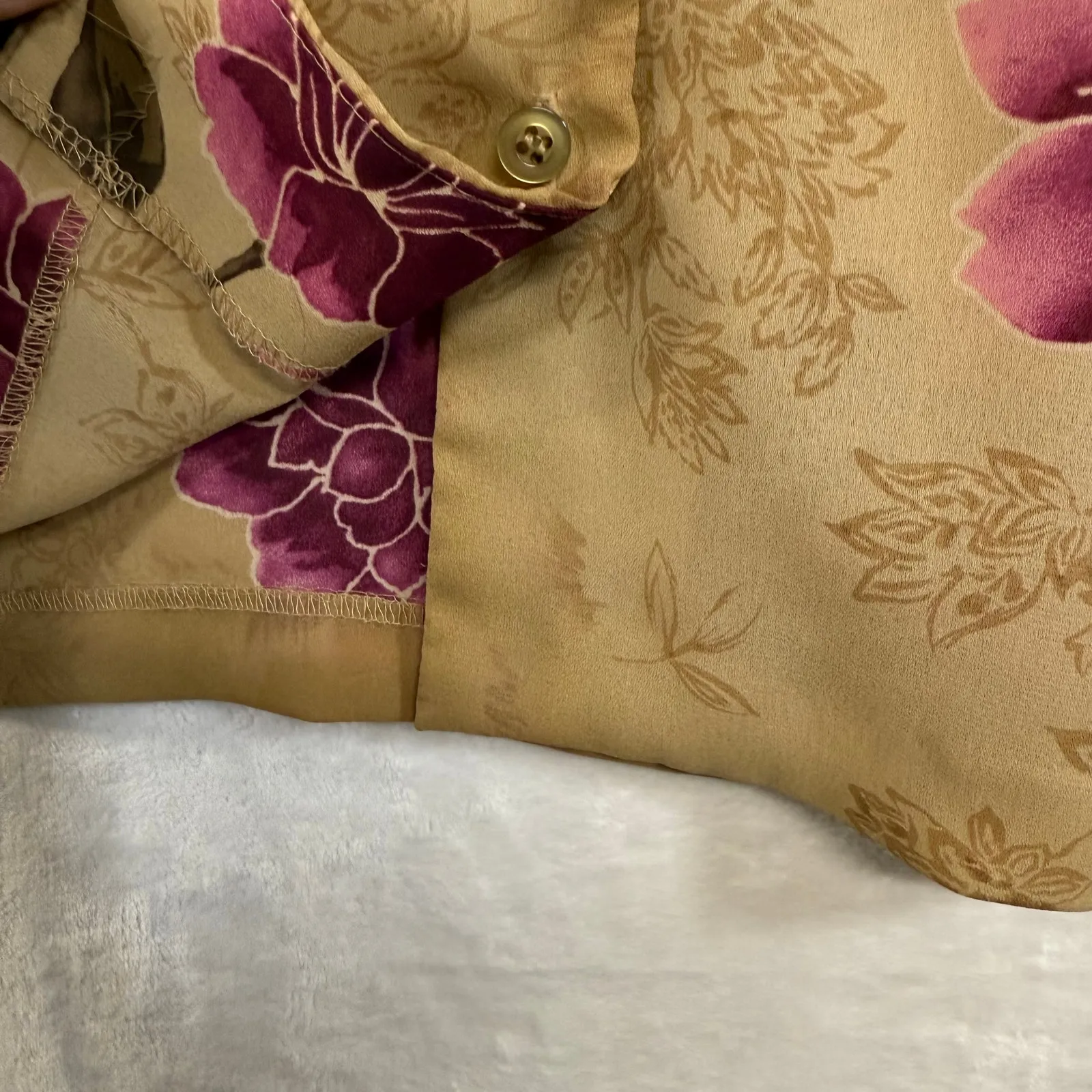 Vintage Laura Scott L Short Sleeve Floral Print Top Pink Buttons Grandma Cottage - Image 3