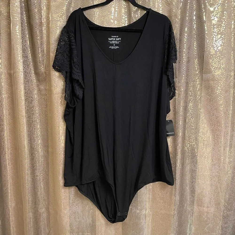 Torrid Super Soft Black Lace Sleeve Bodysuit, 5X 28 NWT - Image 3