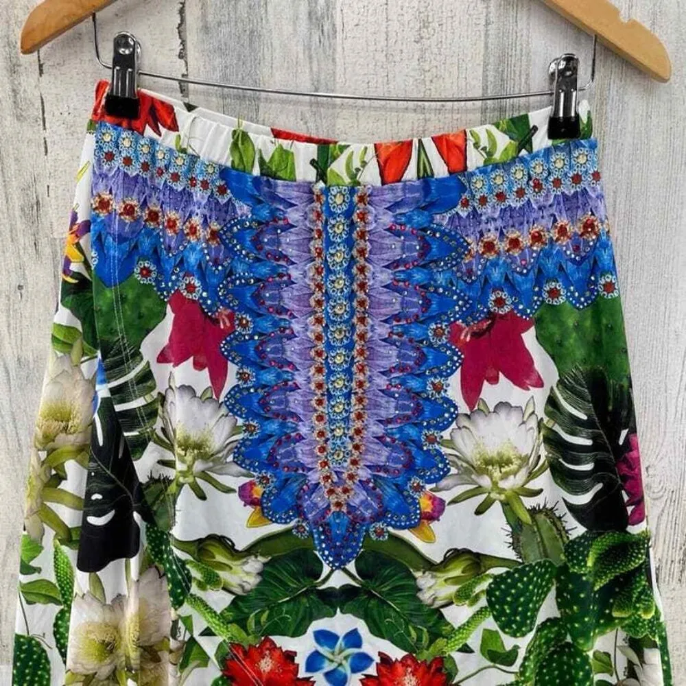 Venus High Low Skirt Women Small White Floral Polyester Elastic Waist Rhinestone - Image 3