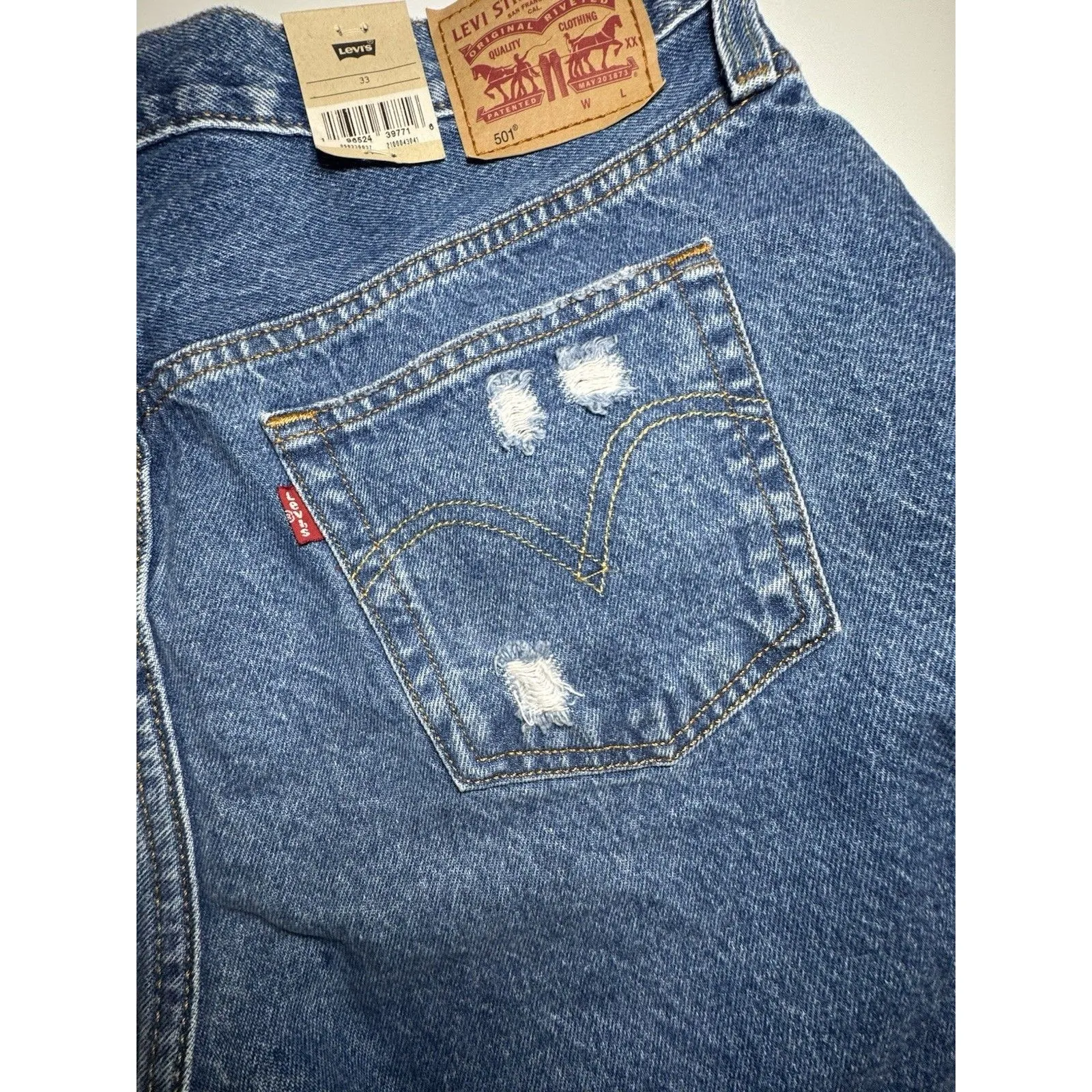 Levi's Women 501 Mid Thigh High Rise Denim Jeans Short  Size 33 Blue  NWT - Image 11