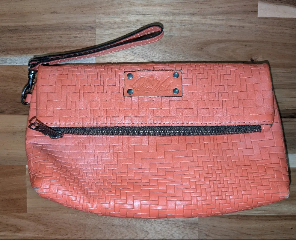 Patricia Nash Fold Over Leather Textured Clutch Burnt Coral - Image 1