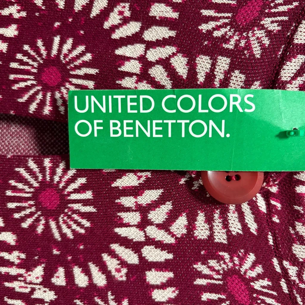 United Colors of Benetton NWT size Small Burgundy Daisy Duster Cardigan Sweater - Image 3