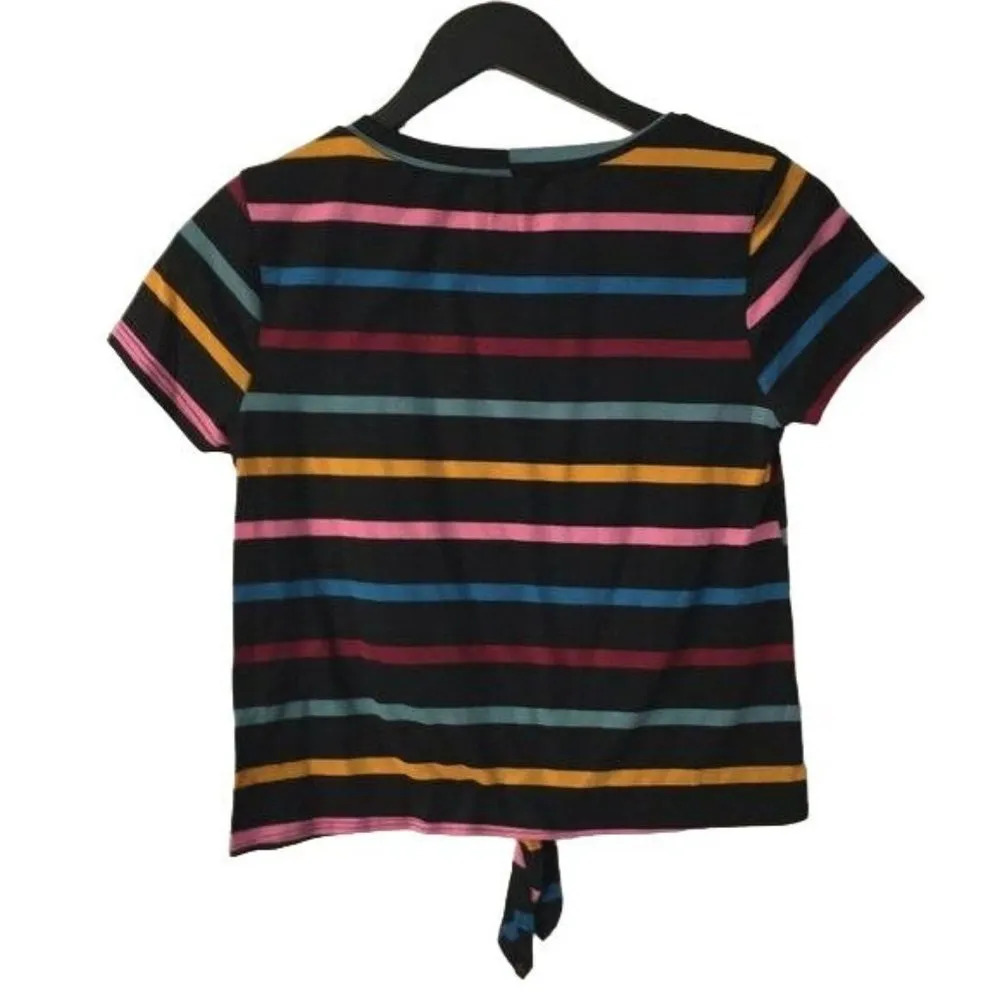 Forever 21 Striped Tee T Shirt Knot Front Short Sleeve Trendy Classic Cotton M - Image 4