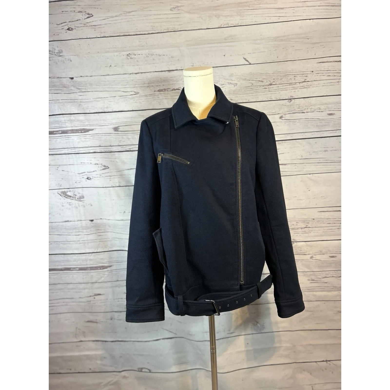 Banana Republic Navy Blue Moto Jacket Size M With Belt – Good Condition - Image 2
