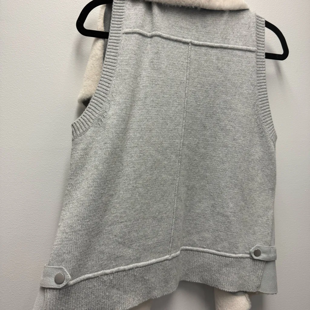 Mint Velvet Faux Fur Aviator Gilet, Grey & White | Size Medium Gray - Image 2