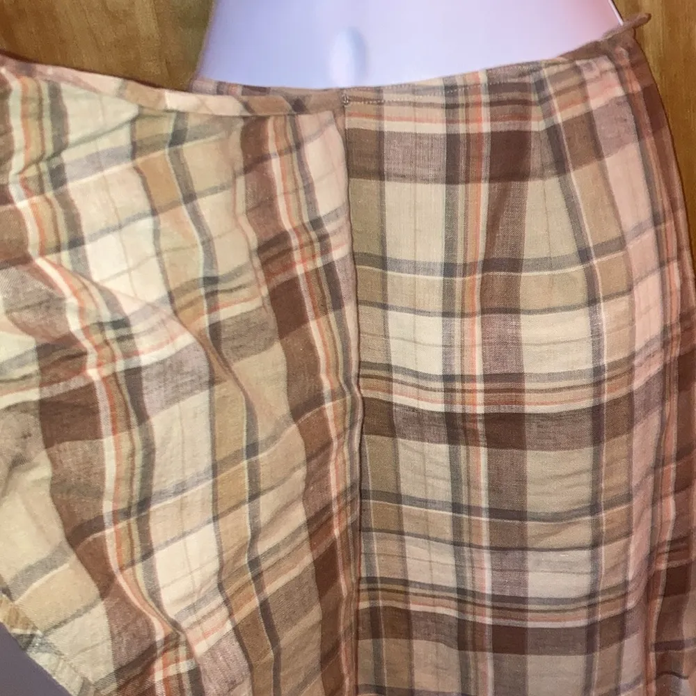 Tan Plaid Linen Ralph Lauren Wrap Around Skirt Vintage - Sz 4/6 - Image 4