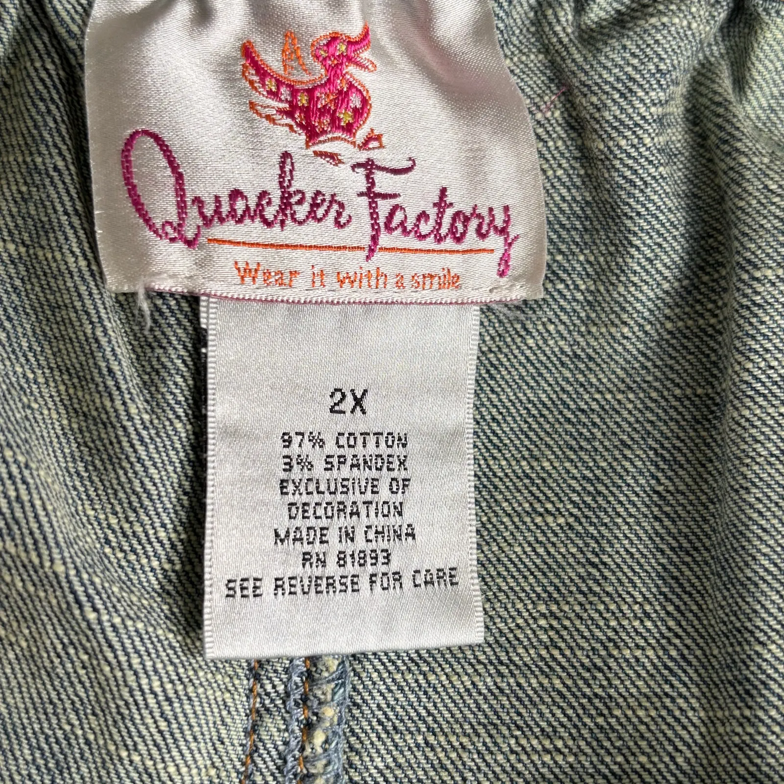 Deadstock Y2K Quacker Factory Embellished Denim Maxi Skirt Rhinestone Details Blue Size 2X - Image 7