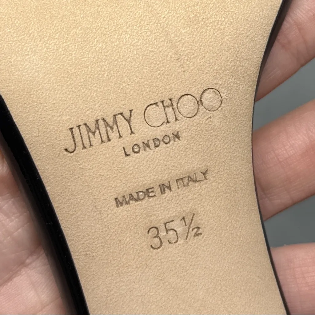 NEW Jimmy Choo Jaxon 95 Patent Leather Metal Logo Bar Square Toe Sandal Heels - Image 13