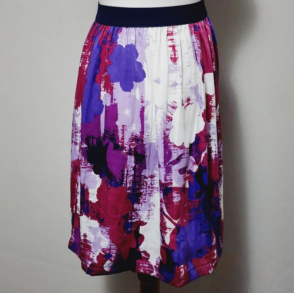 Joe Fresh Purple Pink Watercolor Floral Mini Skirt Size XL - Image 3