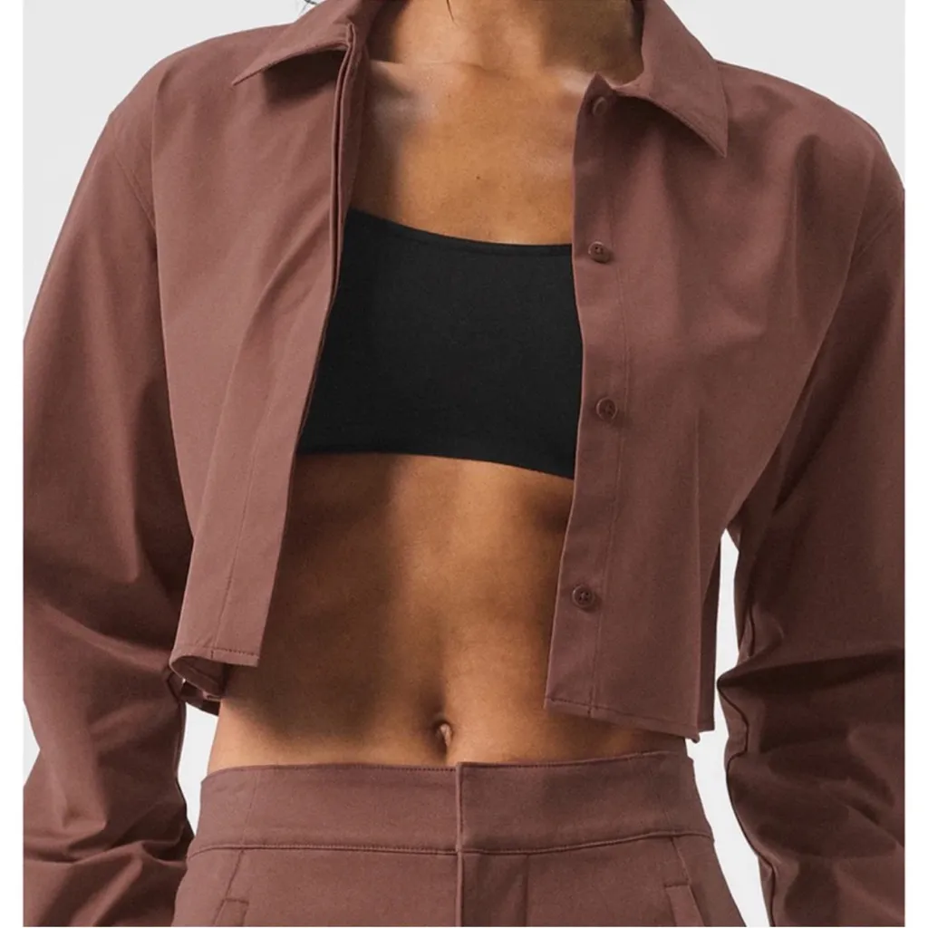 ALO Yoga Brown Cropped take me out jacket button down sold out color - Image 3