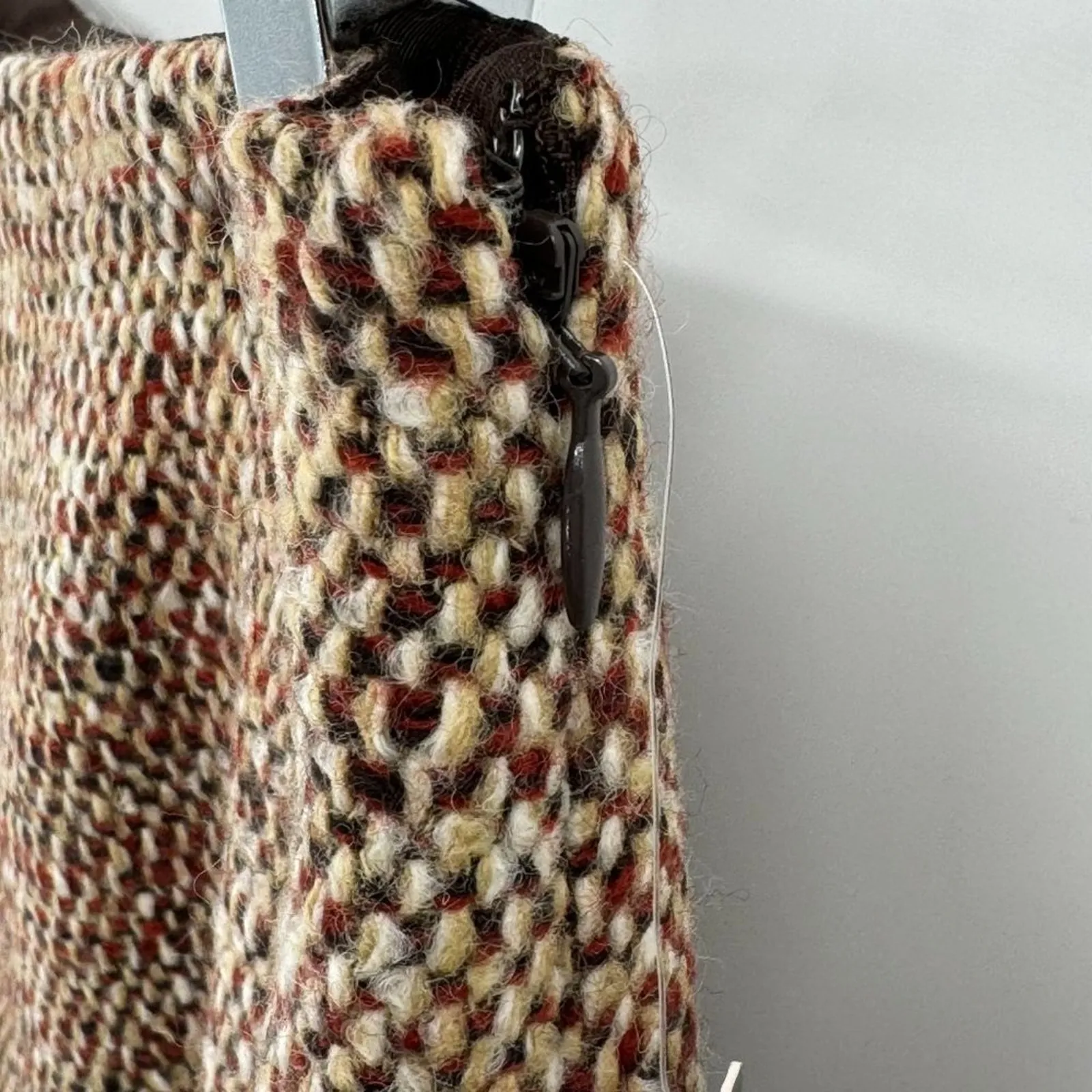 Kate Hill skirt 12P tweed kick pleat wool blend knee length pencil brown NEW - Image 7