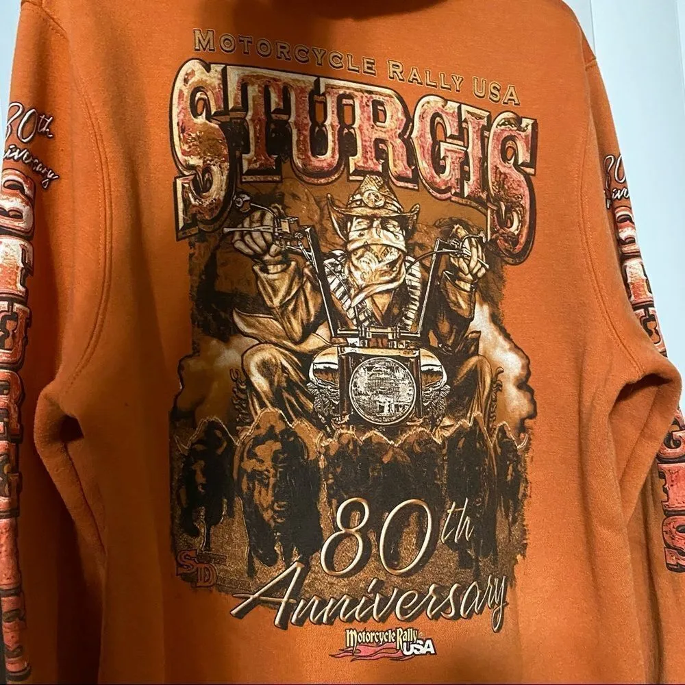 Verde Sturgies 80th Anniversary Motorcycle Rally pumpkin colored zippered hoodie Orange Size XL - Image 6